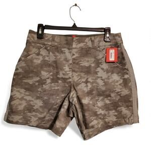 Spanx Stretch Twill Shorts In Green Camouflage Women's Size Large NWT